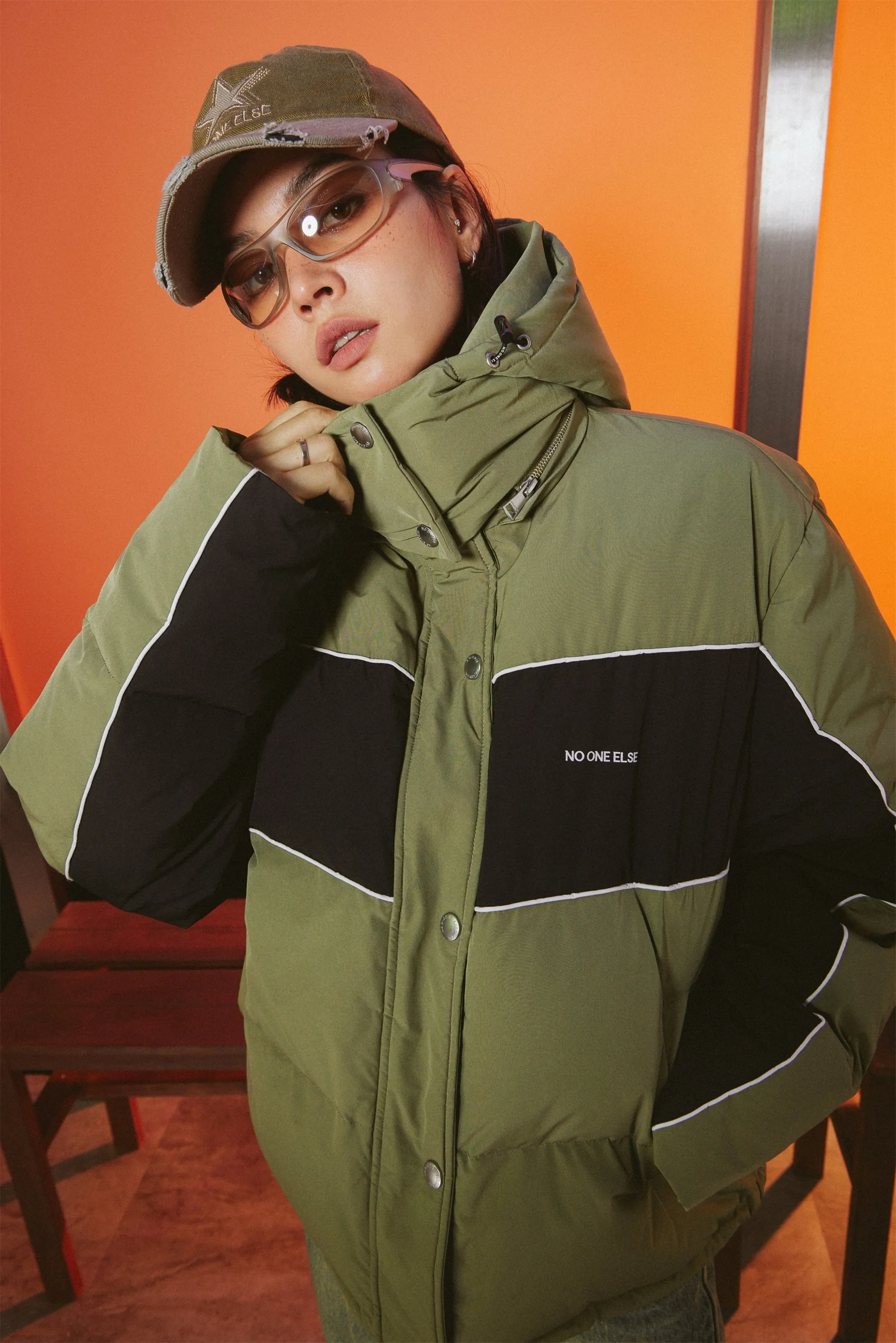 Color Combination Oversized Padded Jacket