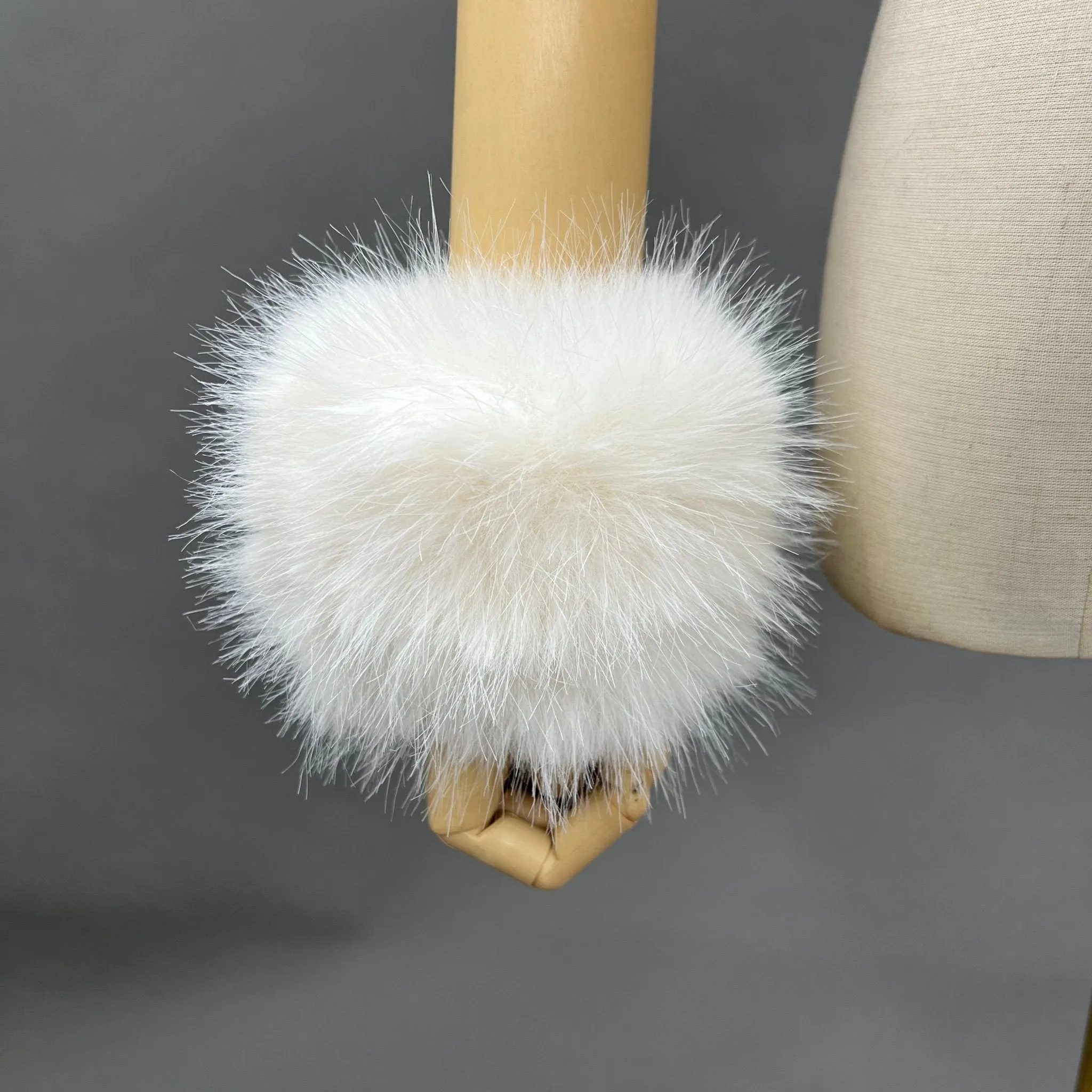 Cream Snap Band Faux Fur Cuffs