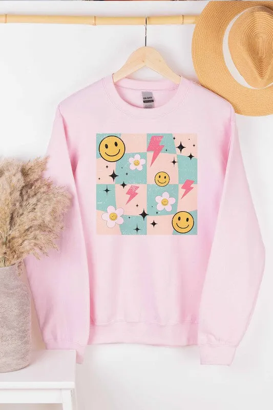 DAISY SMILEY CHECKER GRAPHIC SWEATSHIRT PLUS SIZE