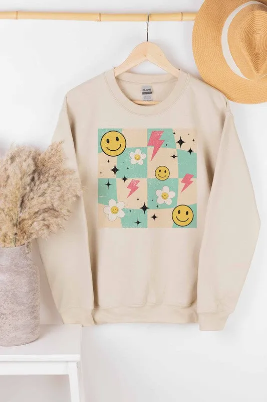 DAISY SMILEY CHECKER GRAPHIC SWEATSHIRT PLUS SIZE