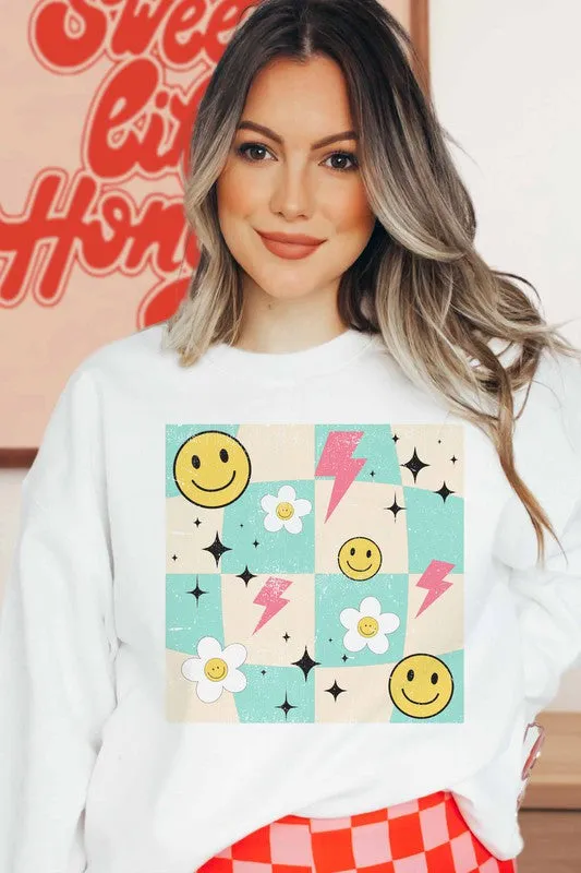 DAISY SMILEY CHECKER GRAPHIC SWEATSHIRT PLUS SIZE