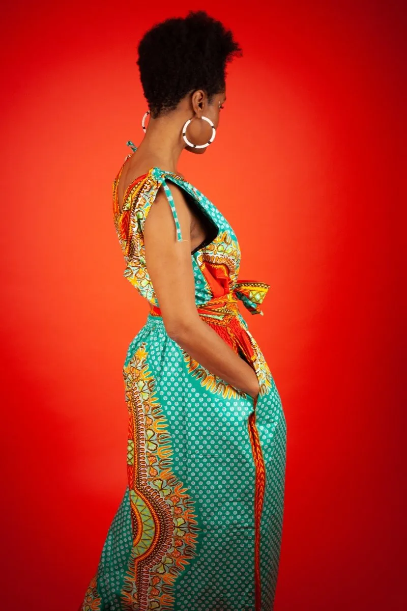 Dashiki Dress In Turquoise Print