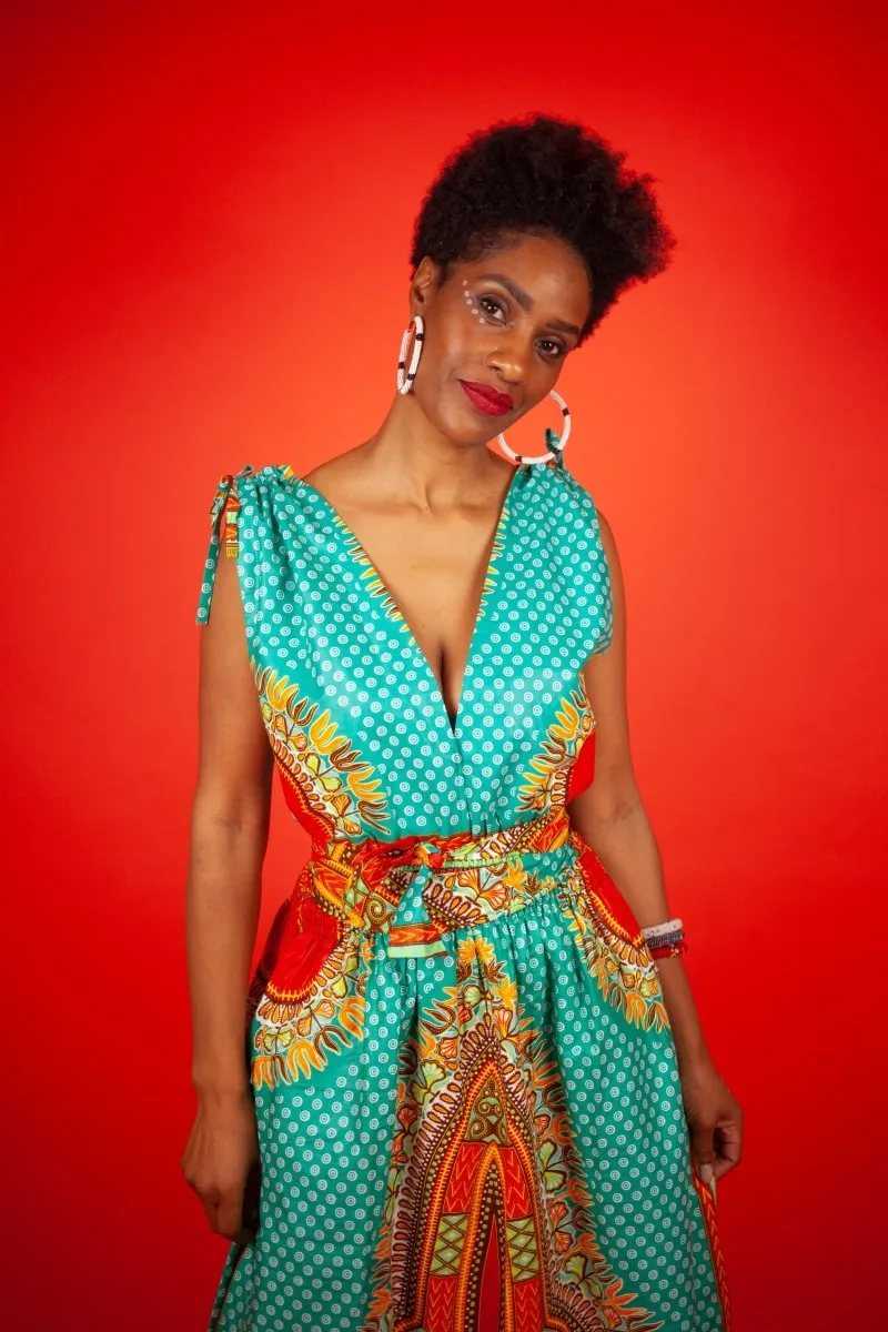 Dashiki Dress In Turquoise Print