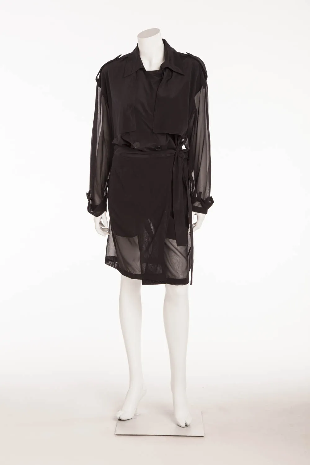 DKNY - Black Coat Button Up Sheer Sleeves - S