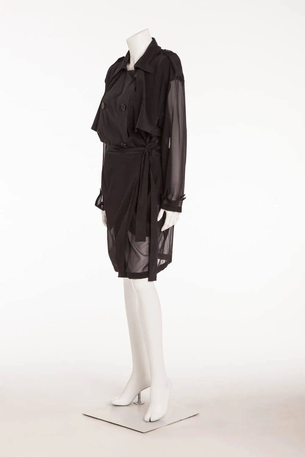 DKNY - Black Coat Button Up Sheer Sleeves - S