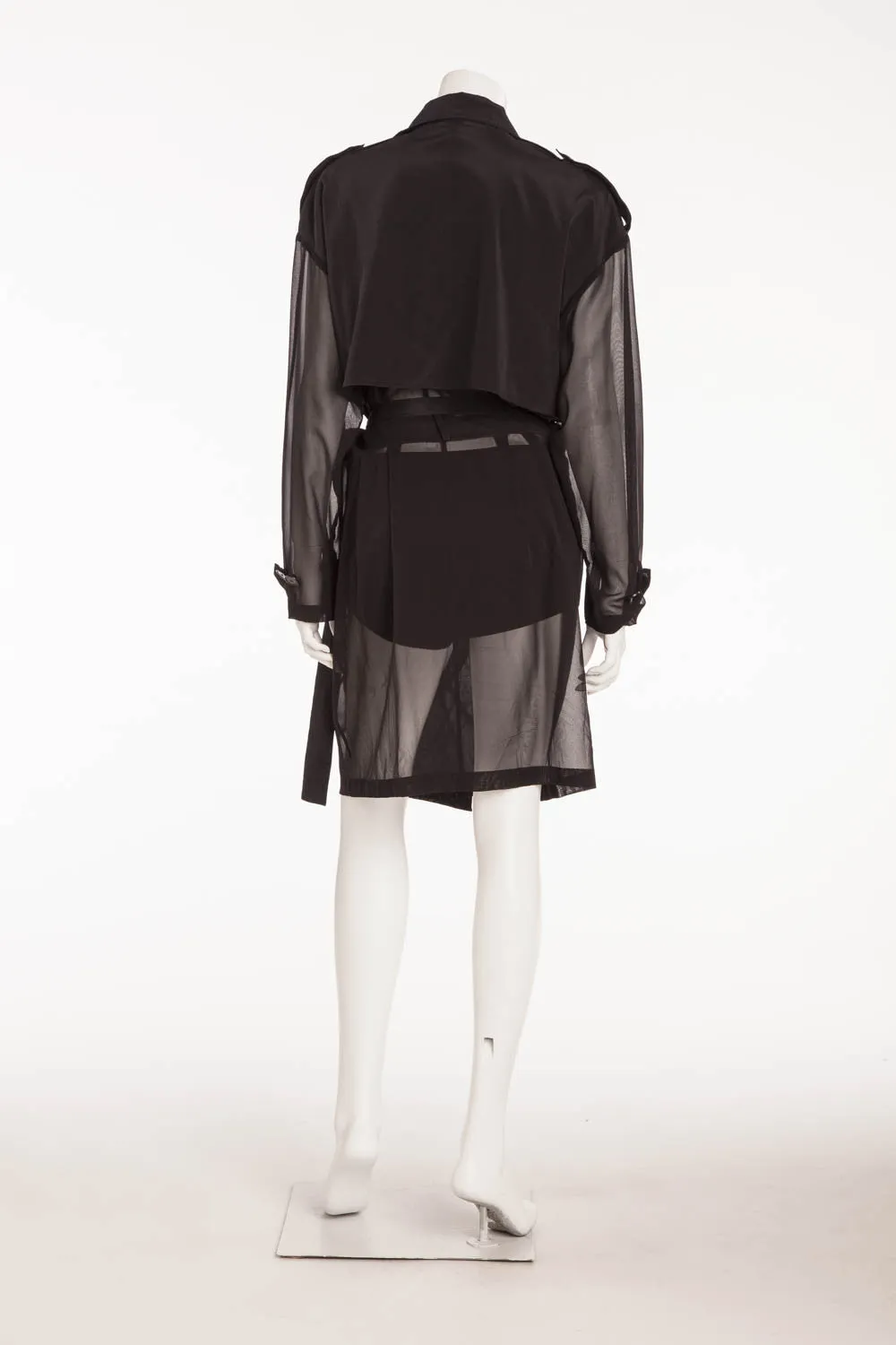 DKNY - Black Coat Button Up Sheer Sleeves - S