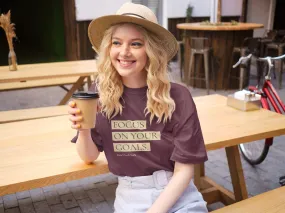 Don't Look Back Focus On Goals Oversized Maroon Printed T-shirt Unisex