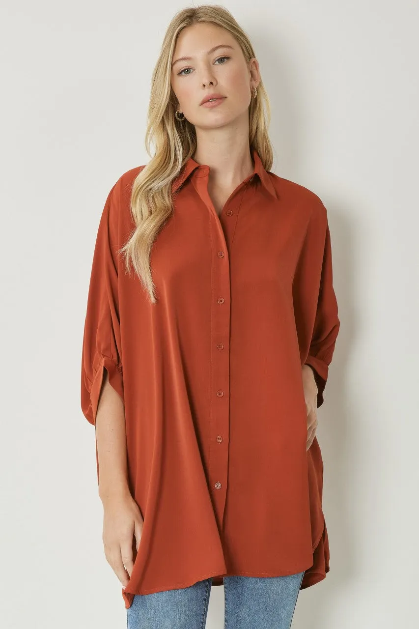 entro Button Down 3/4 Sleeve Blouse