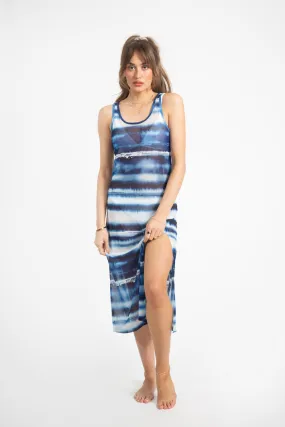 Escape Mesh Asymmetrical Slip Midi Tank Dress