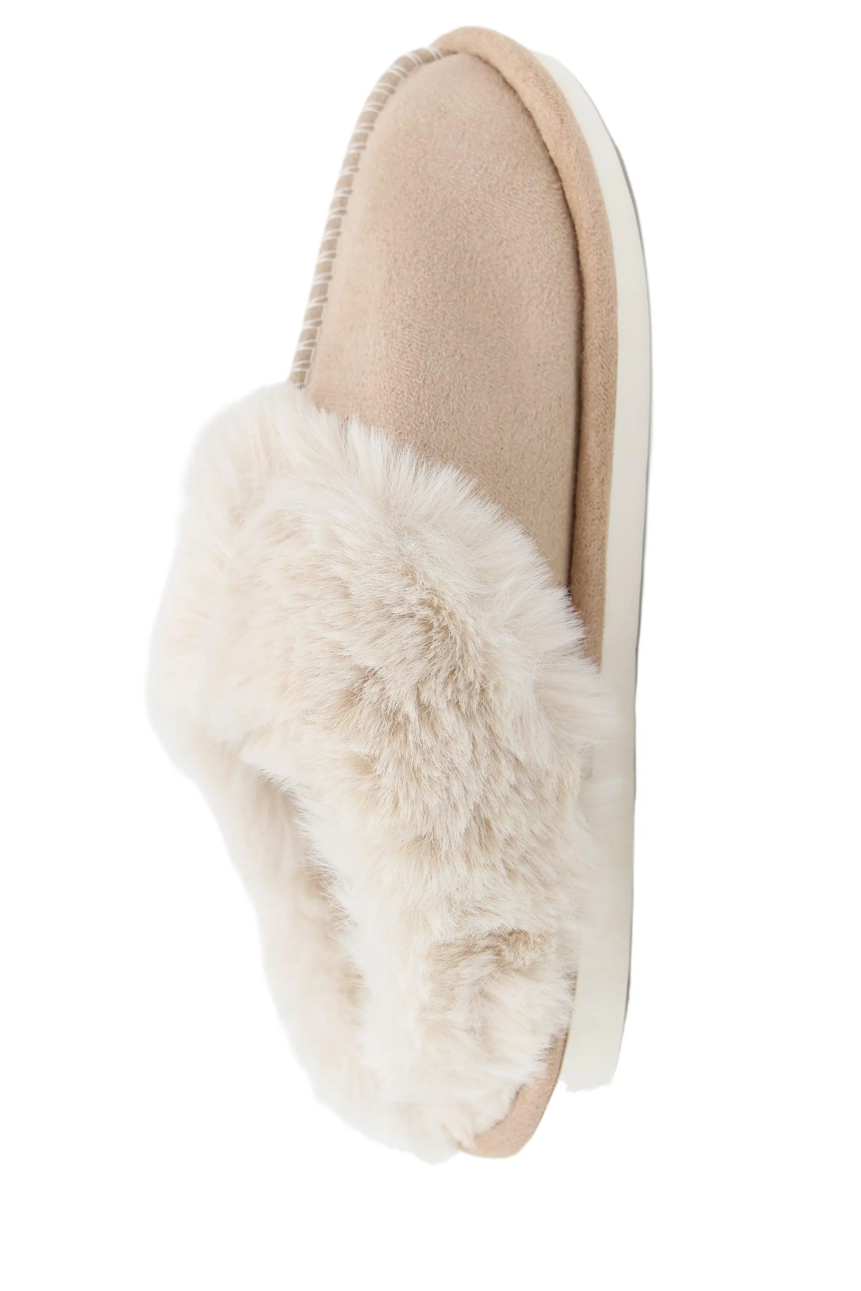 FABUCCI Camel Faux Fur Lined Slippers