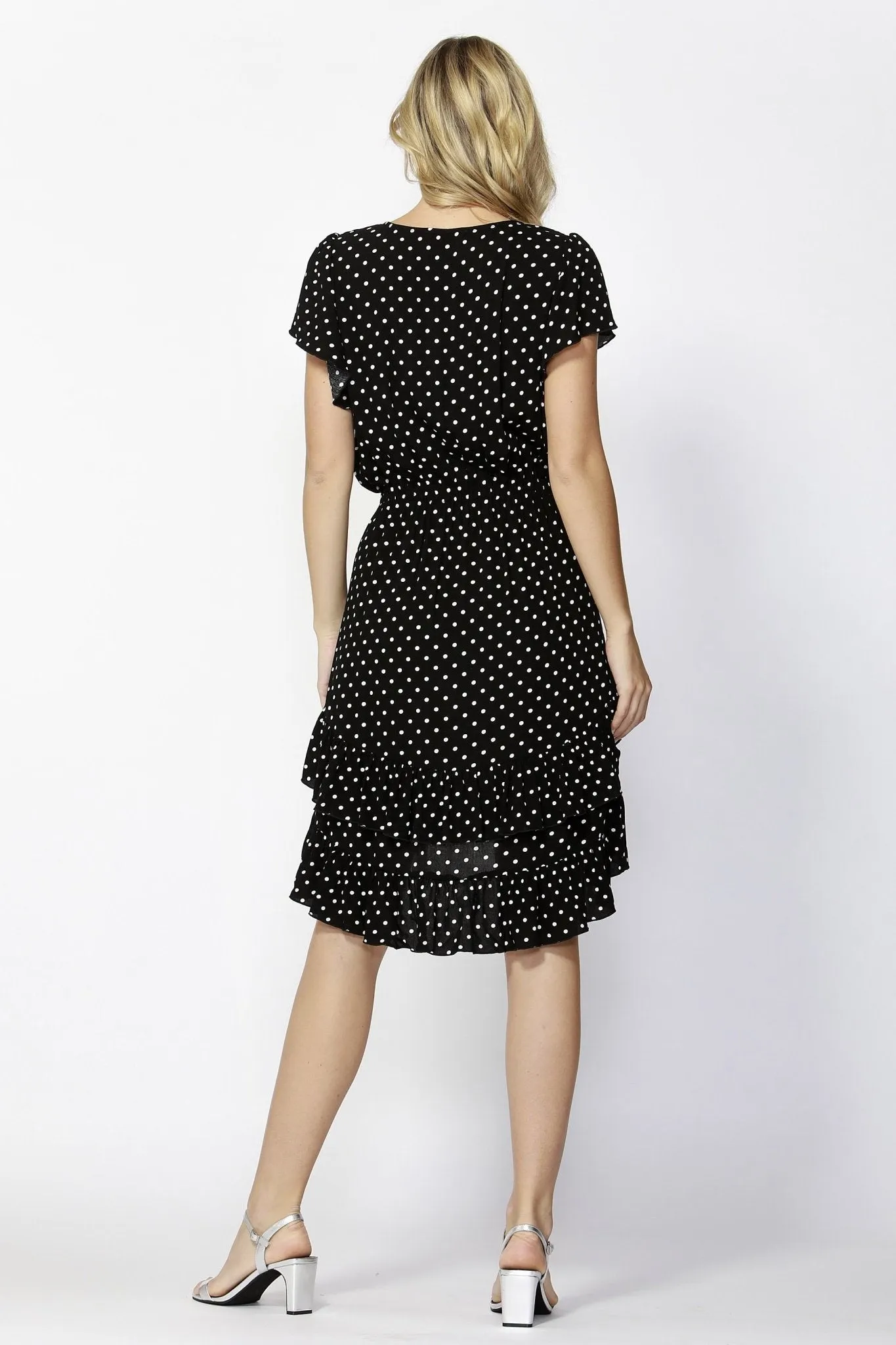 Fate   Becker Sunny Day Frilly Dress in Black / White Dots