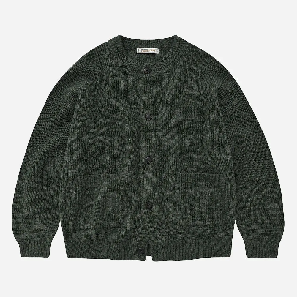 FrizmWorks Heavy Wool Round Cardigan - FOREST GREEN