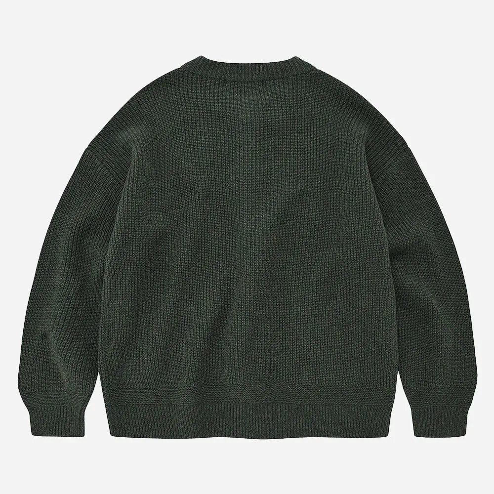 FrizmWorks Heavy Wool Round Cardigan - FOREST GREEN