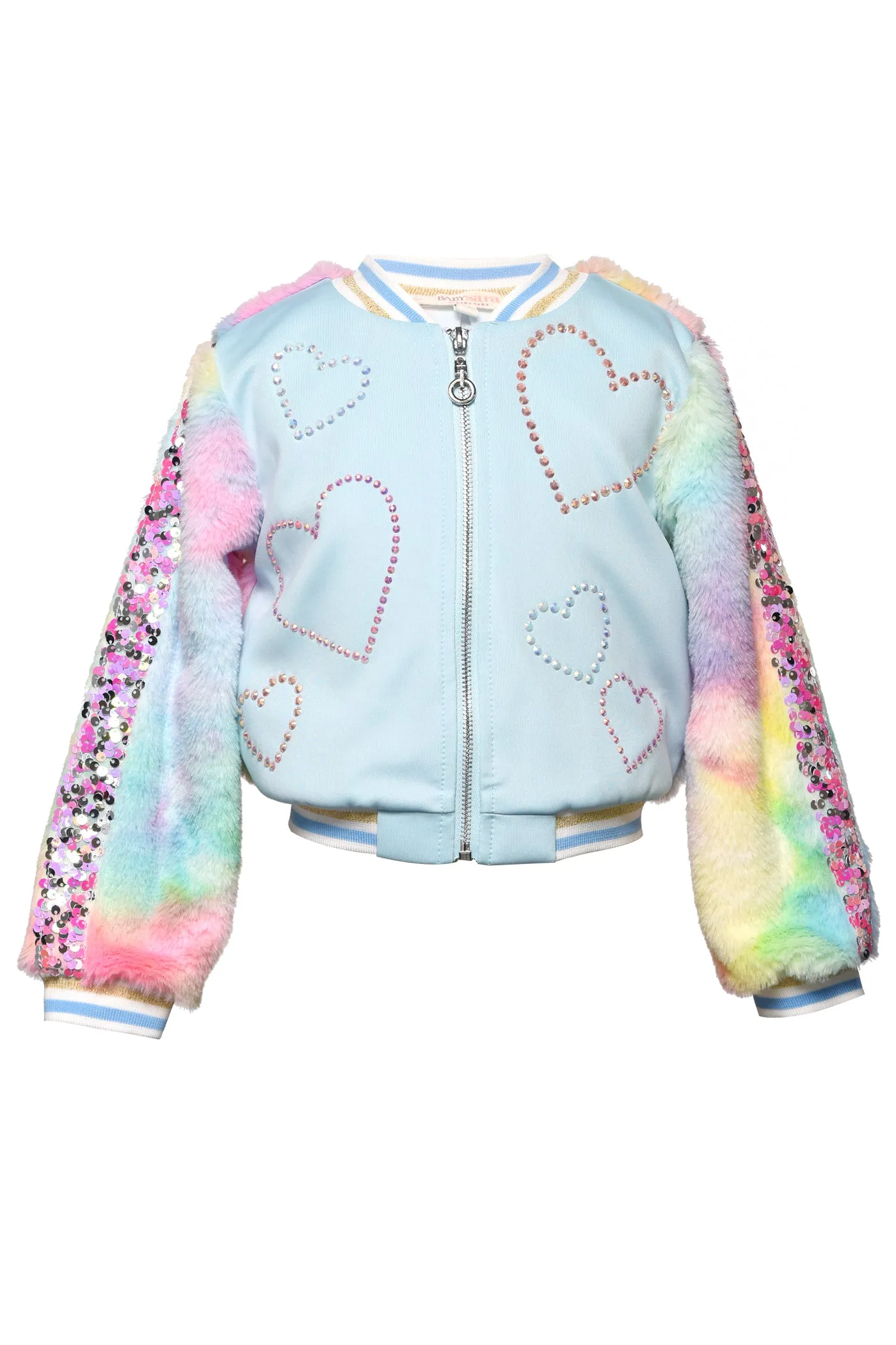 Girls Tie-Dye Faux Fur Rhinestone And Sequin Patch Detail Bomber Jacket