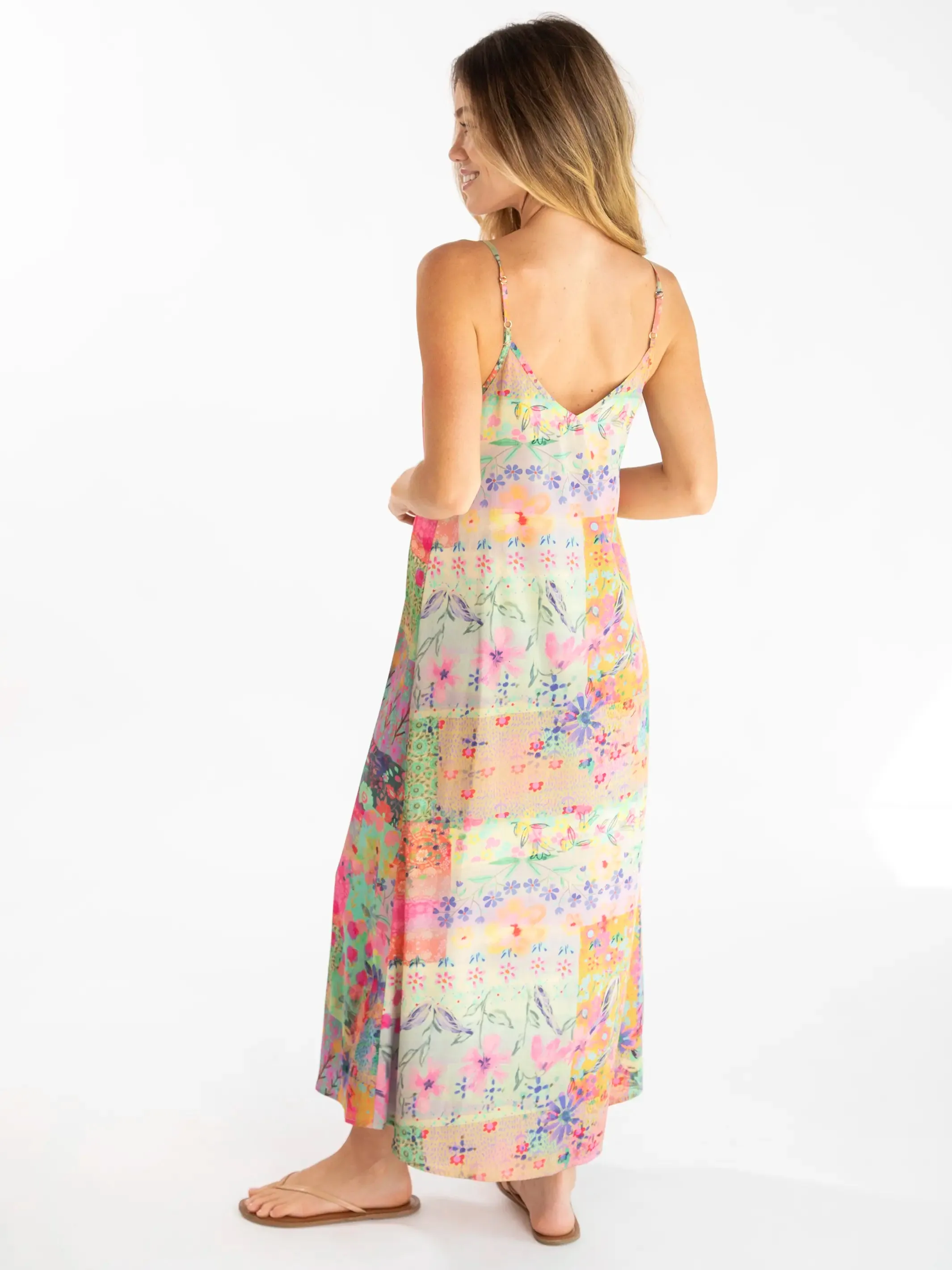 Gracie Slip Maxi Dress - Pink Watercolor Patchwork