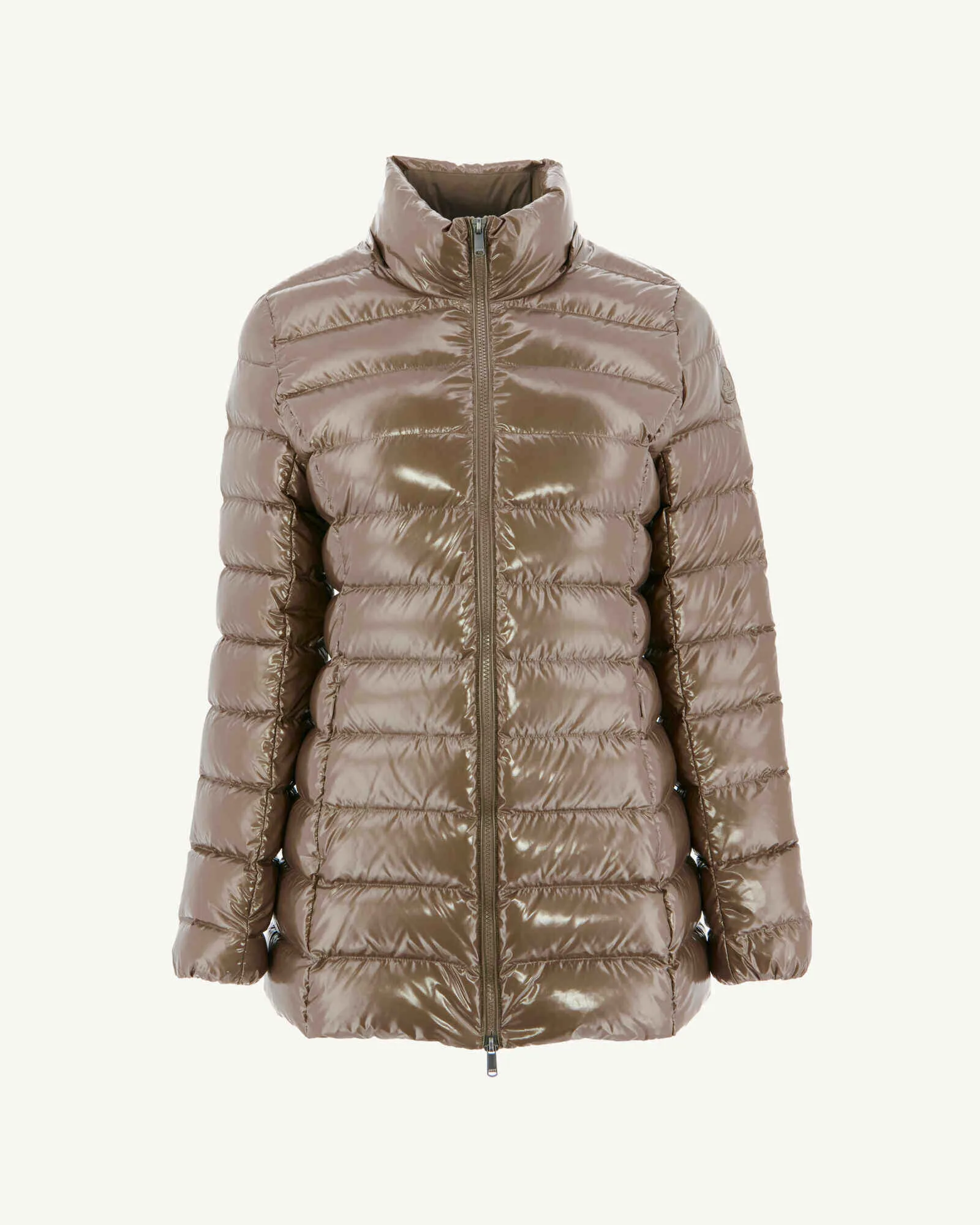 Grand Froid Perle Taupe lacquered mid-length jacket