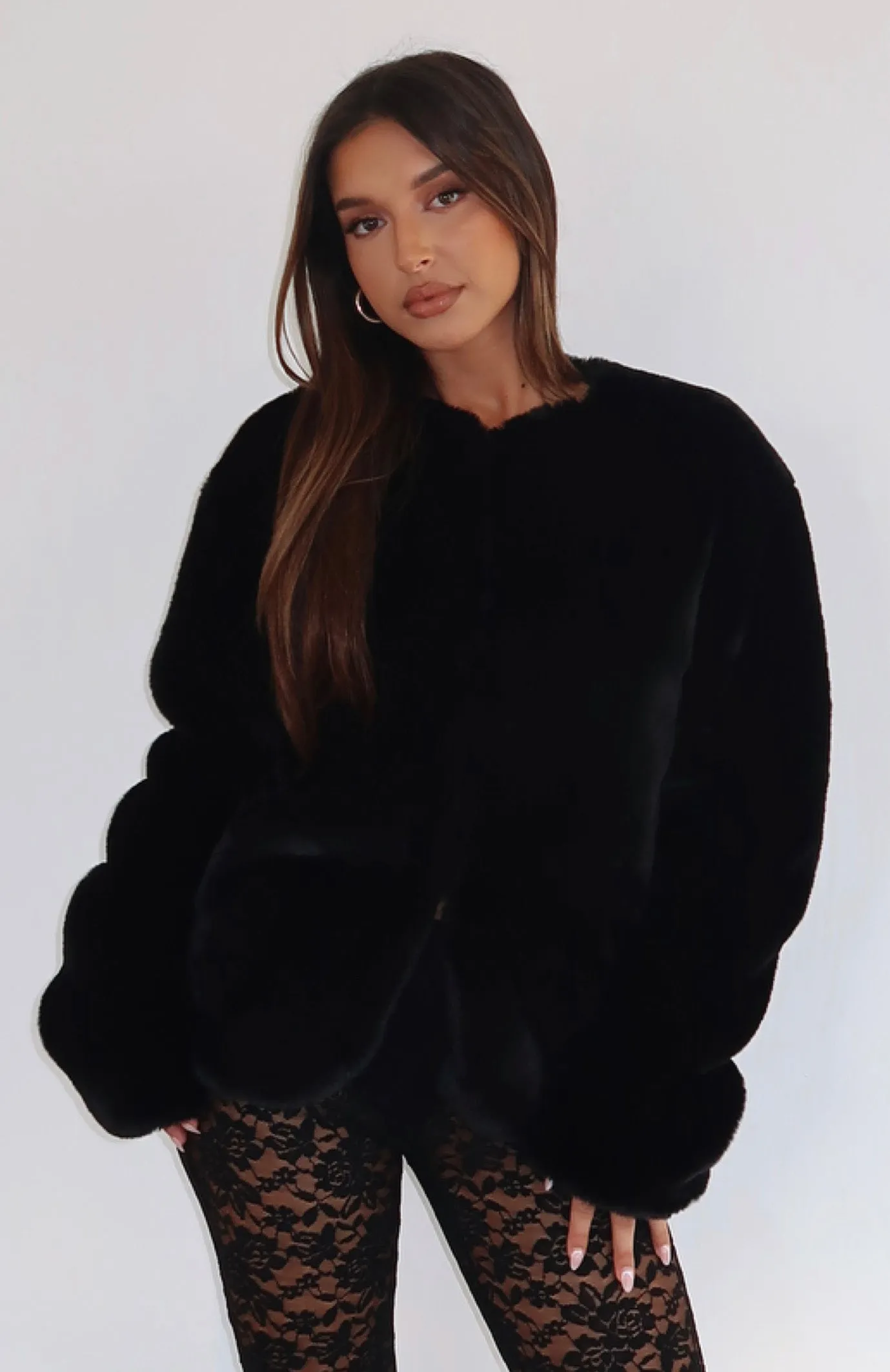 Happy Holidays Faux Fur Jacket Black