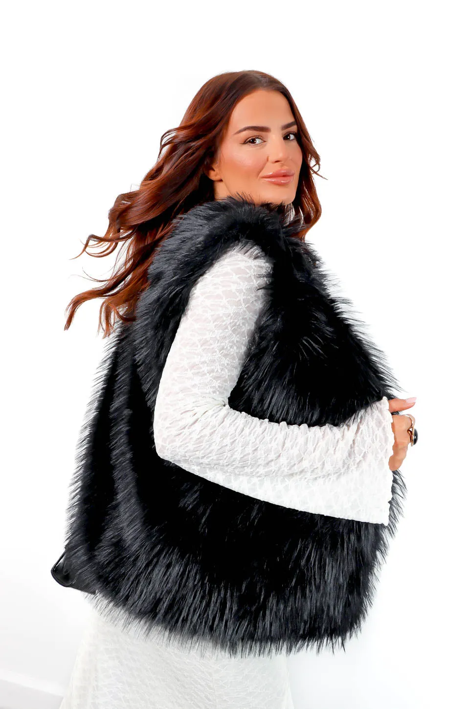 Im Fur Real - Black Faux Fur Gilet