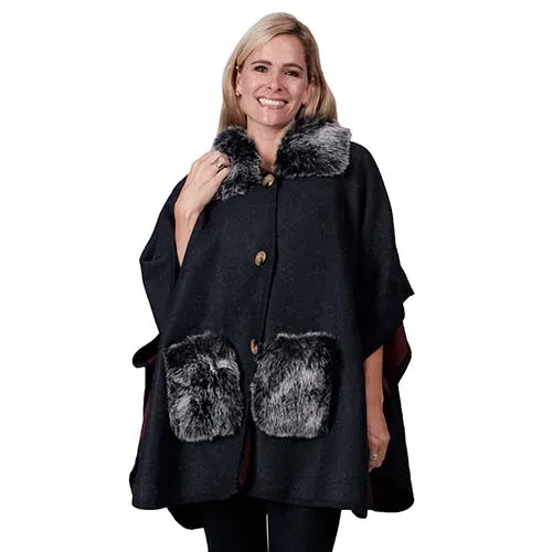 Le Moda Poncho with Faux Fur Trim