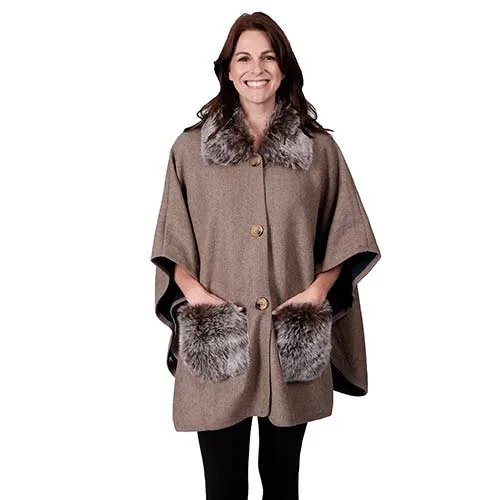 Le Moda Poncho with Faux Fur Trim