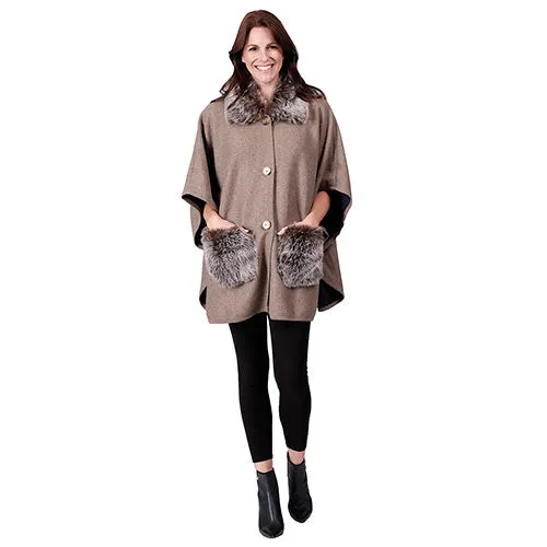 Le Moda Poncho with Faux Fur Trim