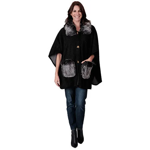 Le Moda Poncho with Faux Fur Trim