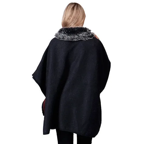 Le Moda Poncho with Faux Fur Trim