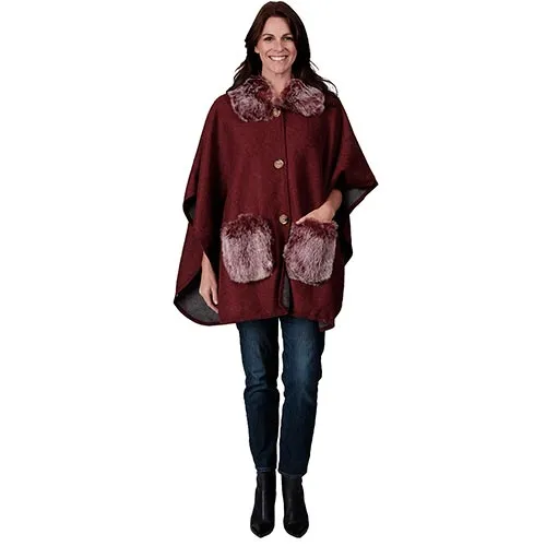 Le Moda Poncho with Faux Fur Trim