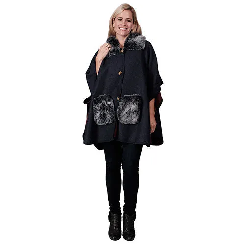 Le Moda Poncho with Faux Fur Trim