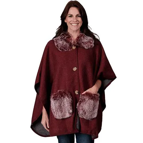 Le Moda Poncho with Faux Fur Trim