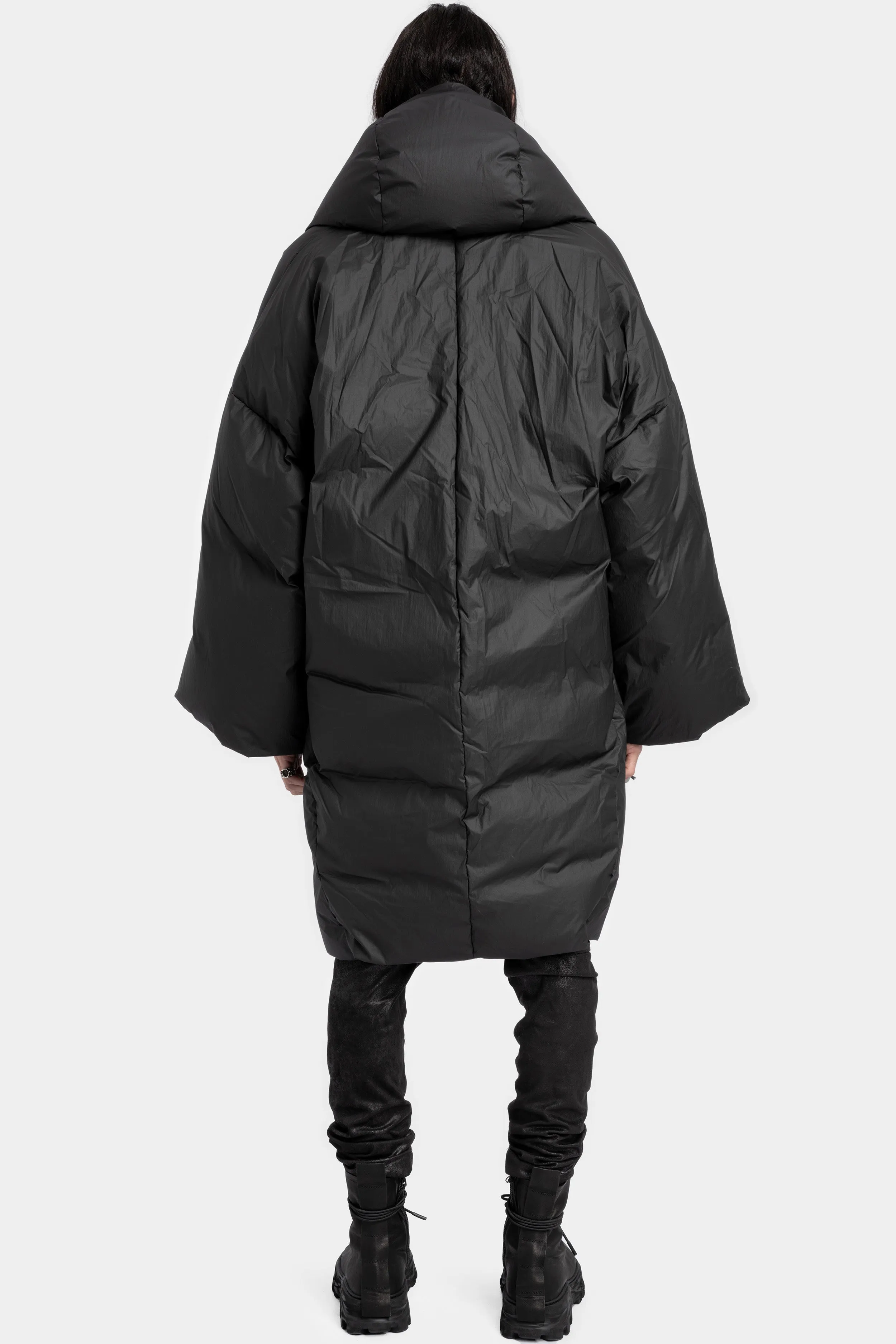 Long hooded down coat