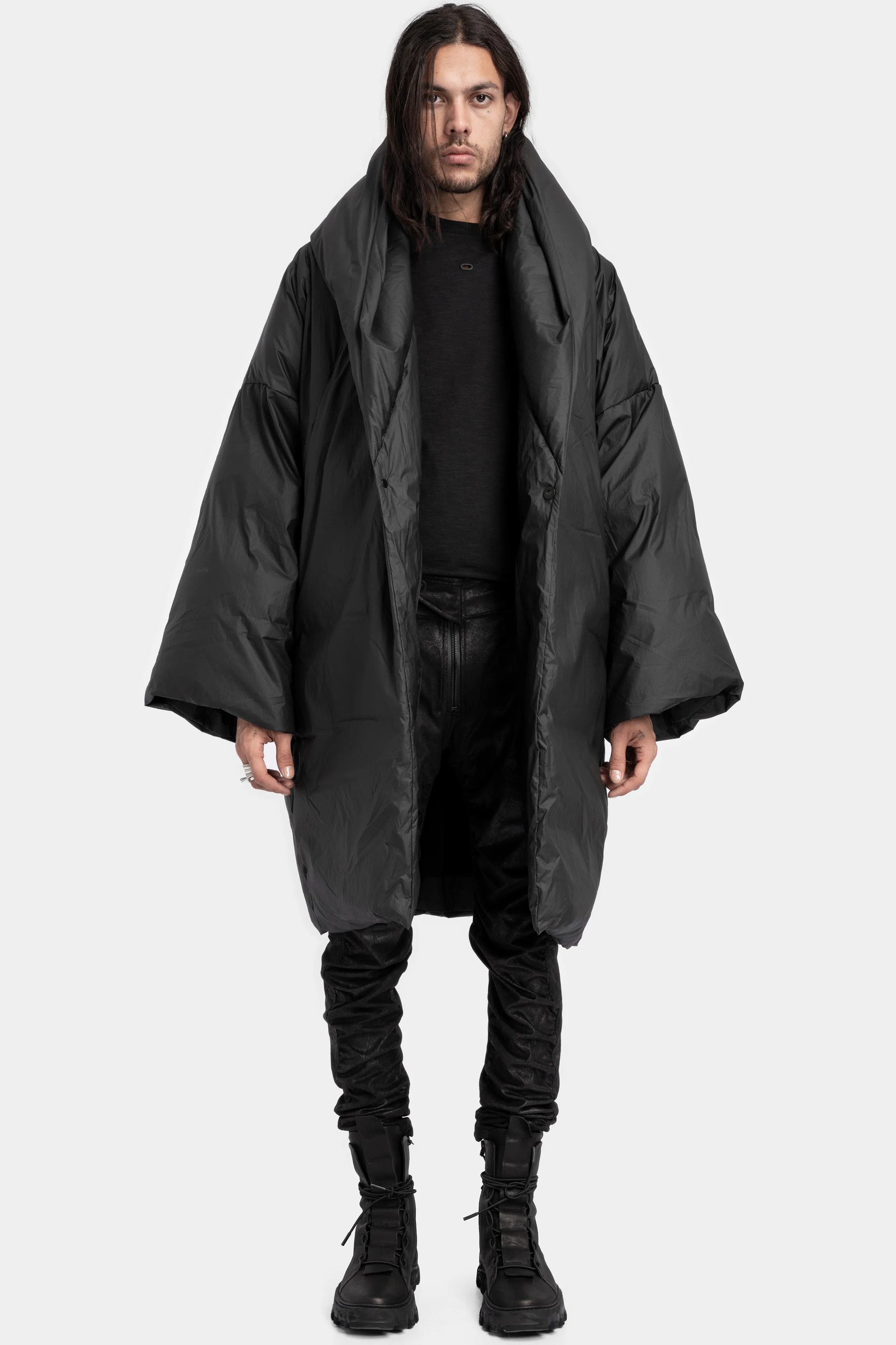 Long hooded down coat