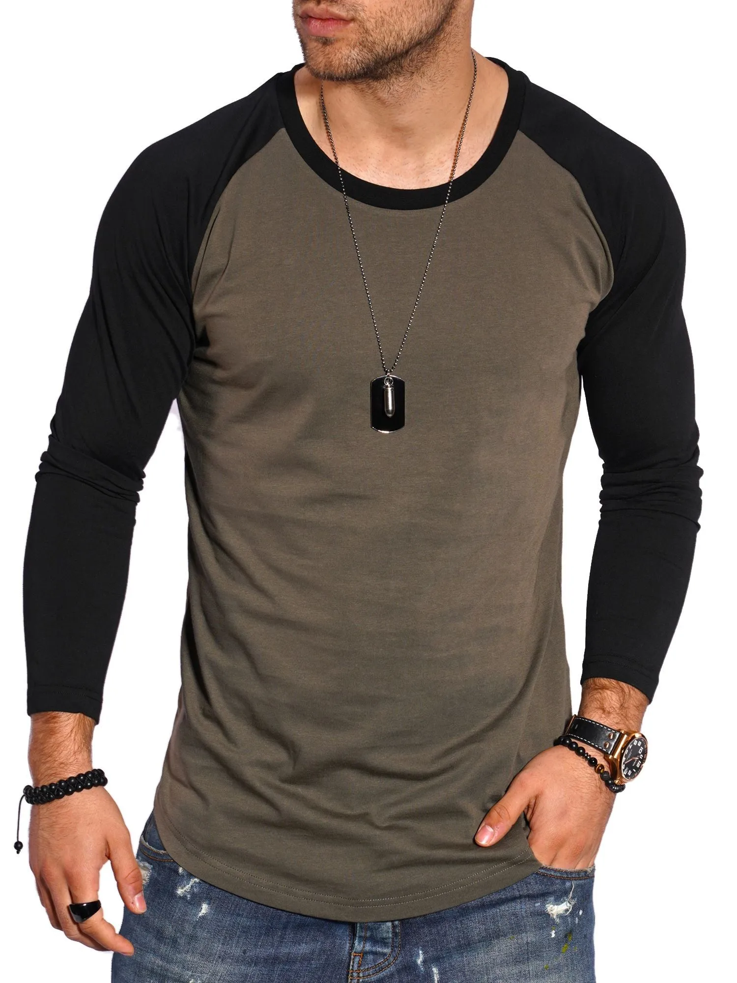 Longsleeve Raglan Khaki/Schwarz MT-7325