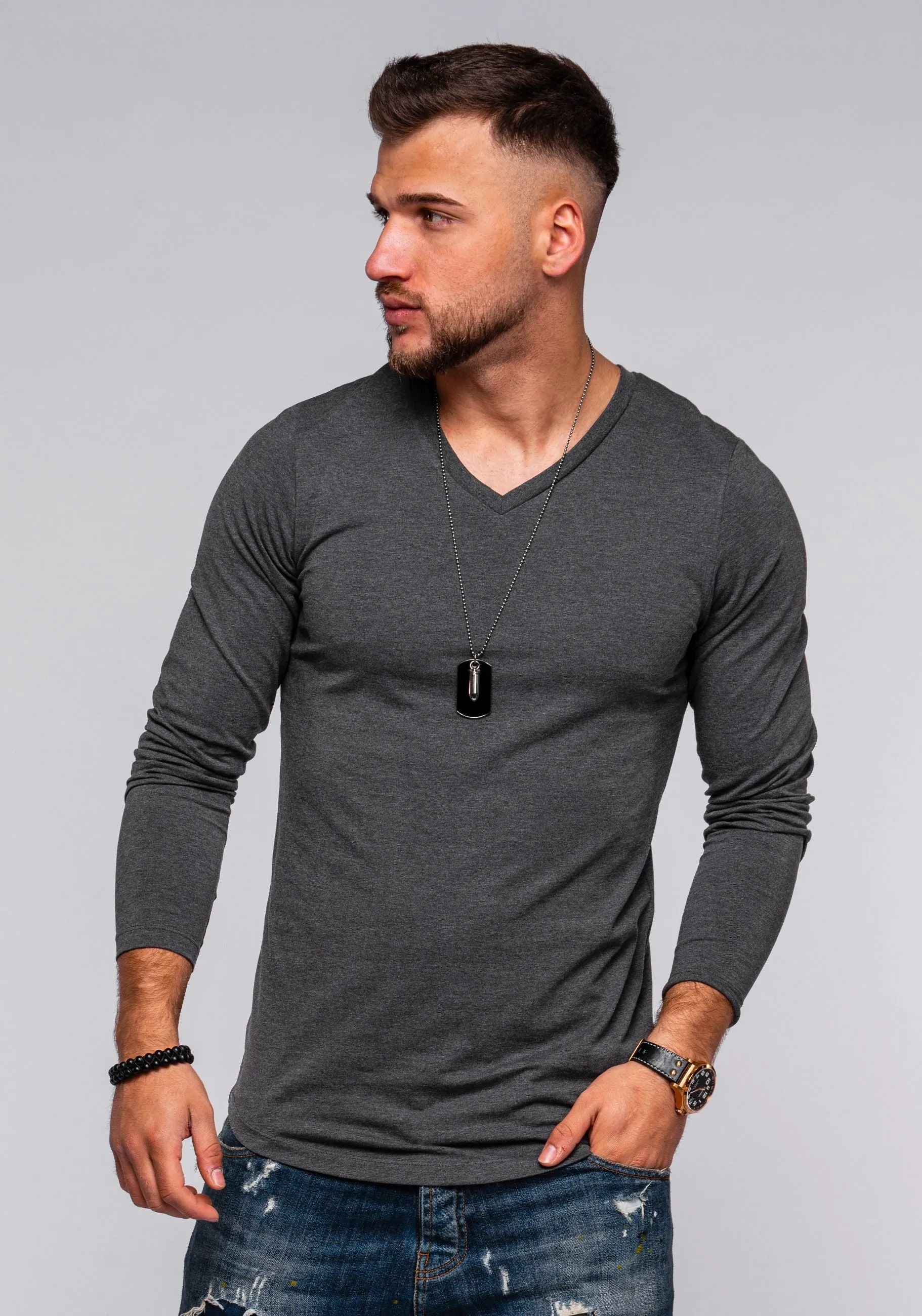 Longsleeve V-Neck INFINITY dunkelgrau