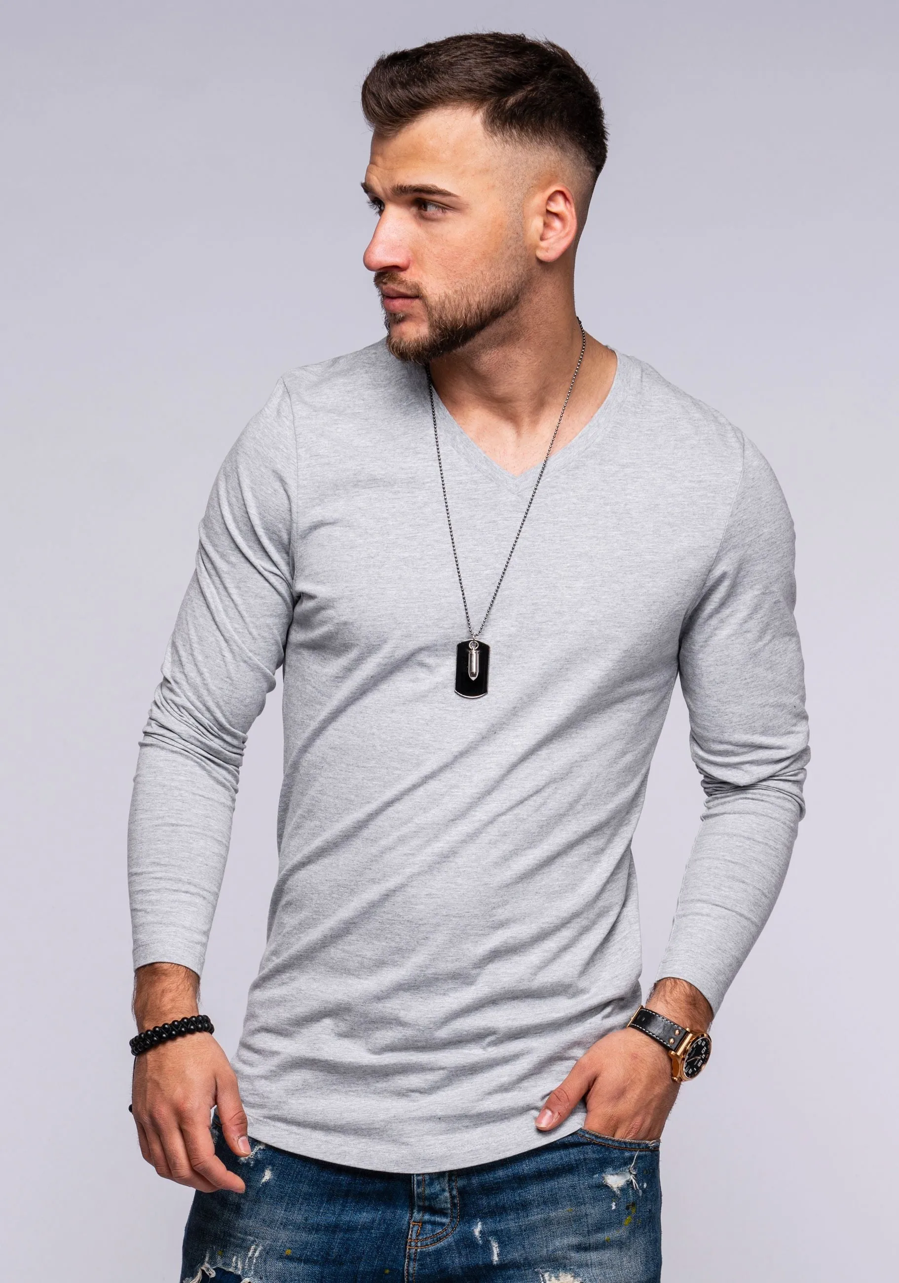 Longsleeve V-Neck INFINITY grau