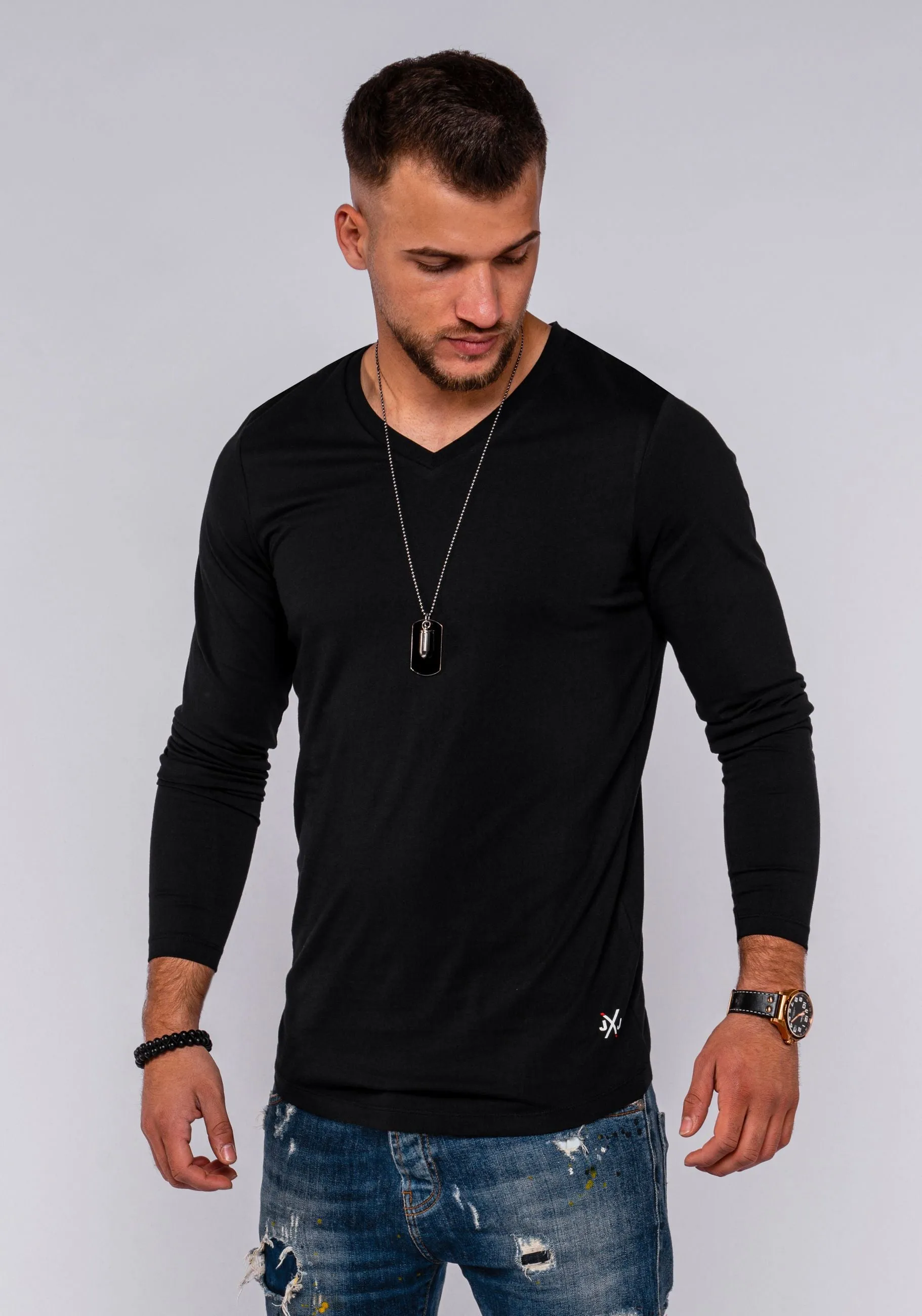 Longsleeve V-Neck INFINITY schwarz