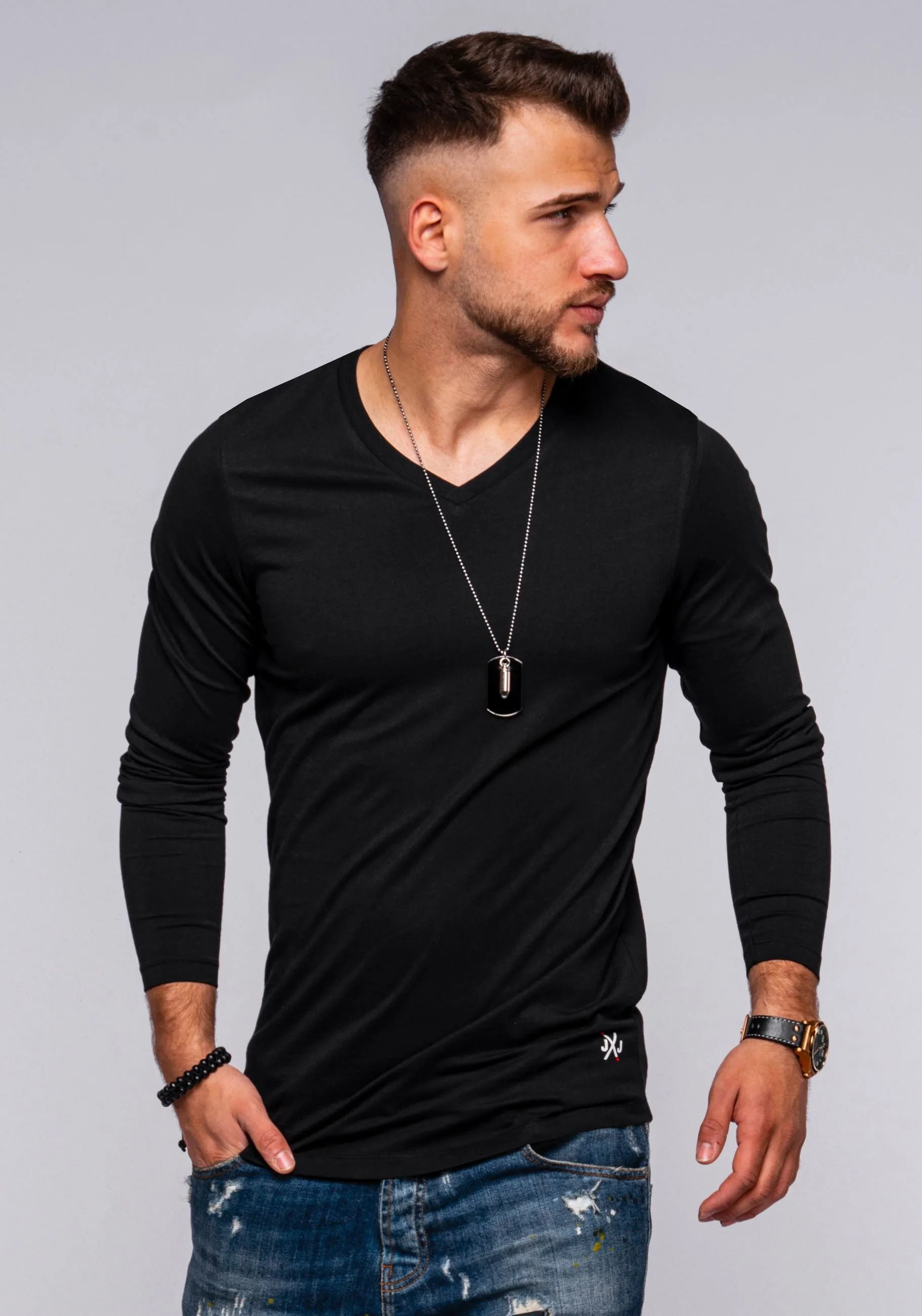 Longsleeve V-Neck INFINITY schwarz