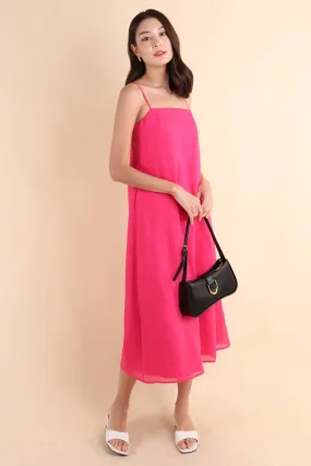 LYN SLIP MIDI DRESS IN BARBIE PINK