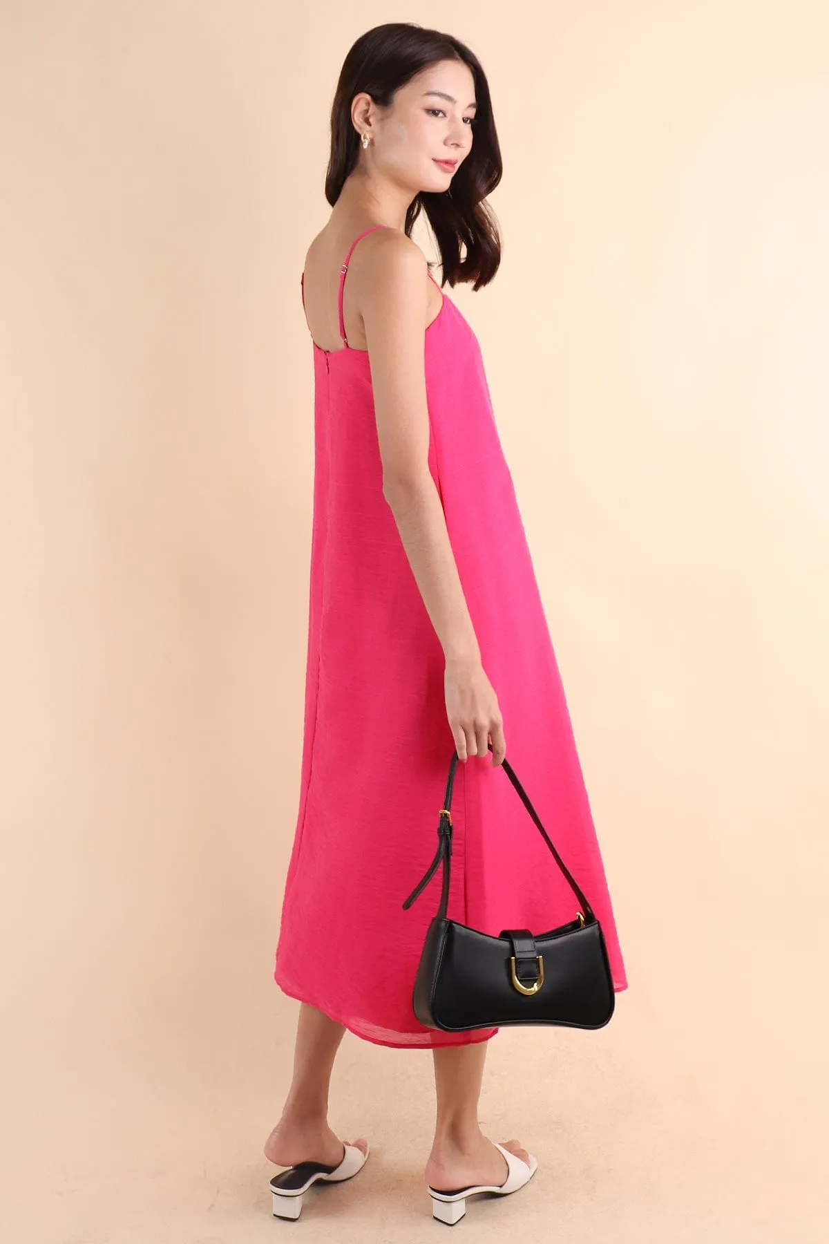 LYN SLIP MIDI DRESS IN BARBIE PINK