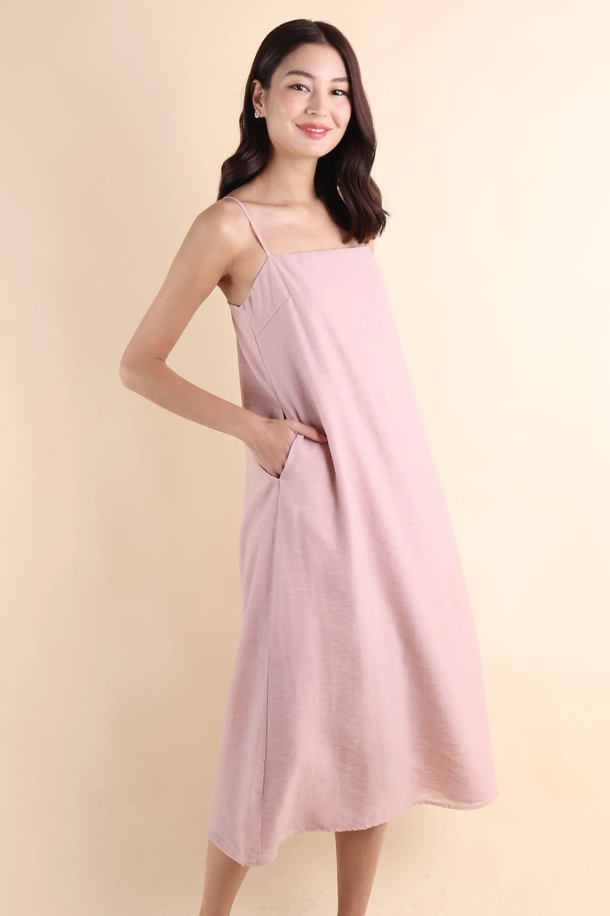 LYN SLIP MIDI DRESS IN DUSTY PINK