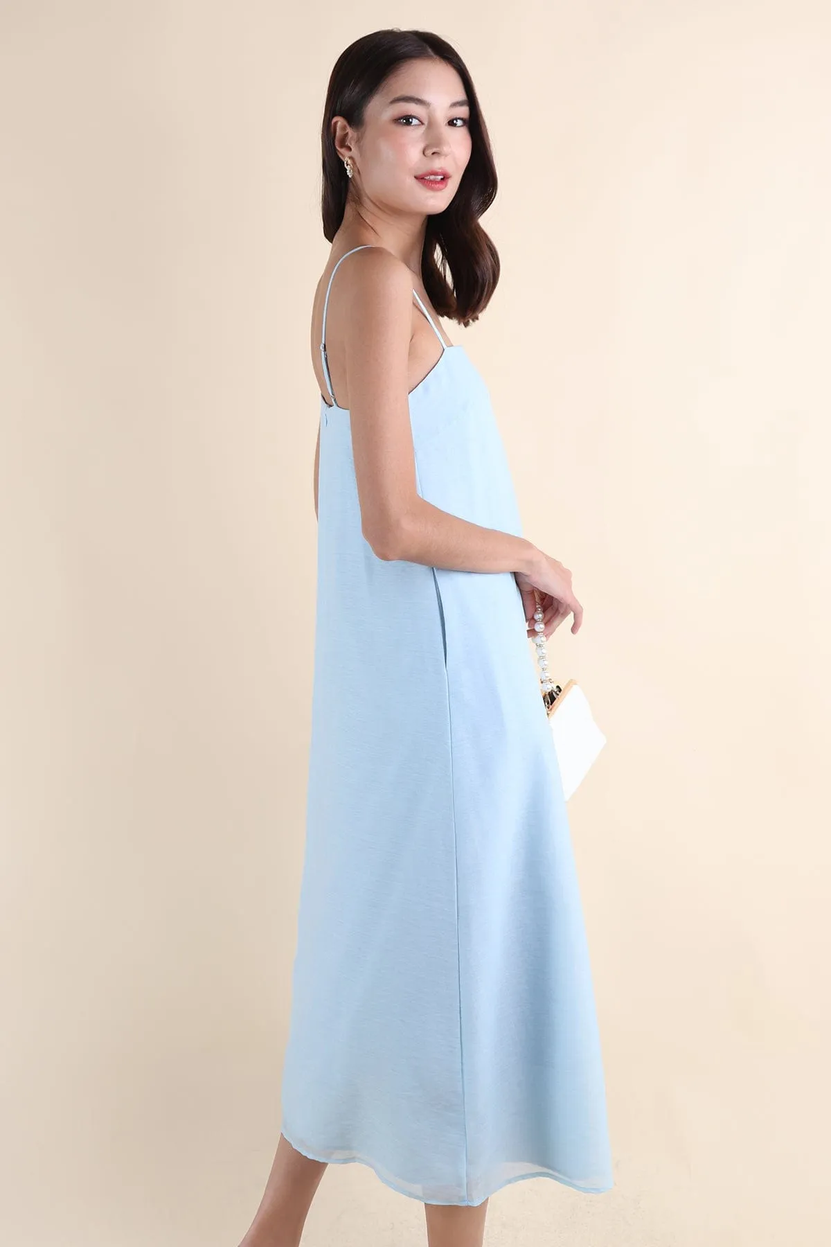 LYN SLIP MIDI DRESS IN SKY BLUE