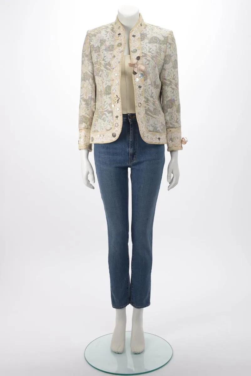 Matthew Williamson Cream Jacquard Edge to Edge Jacket UK 12