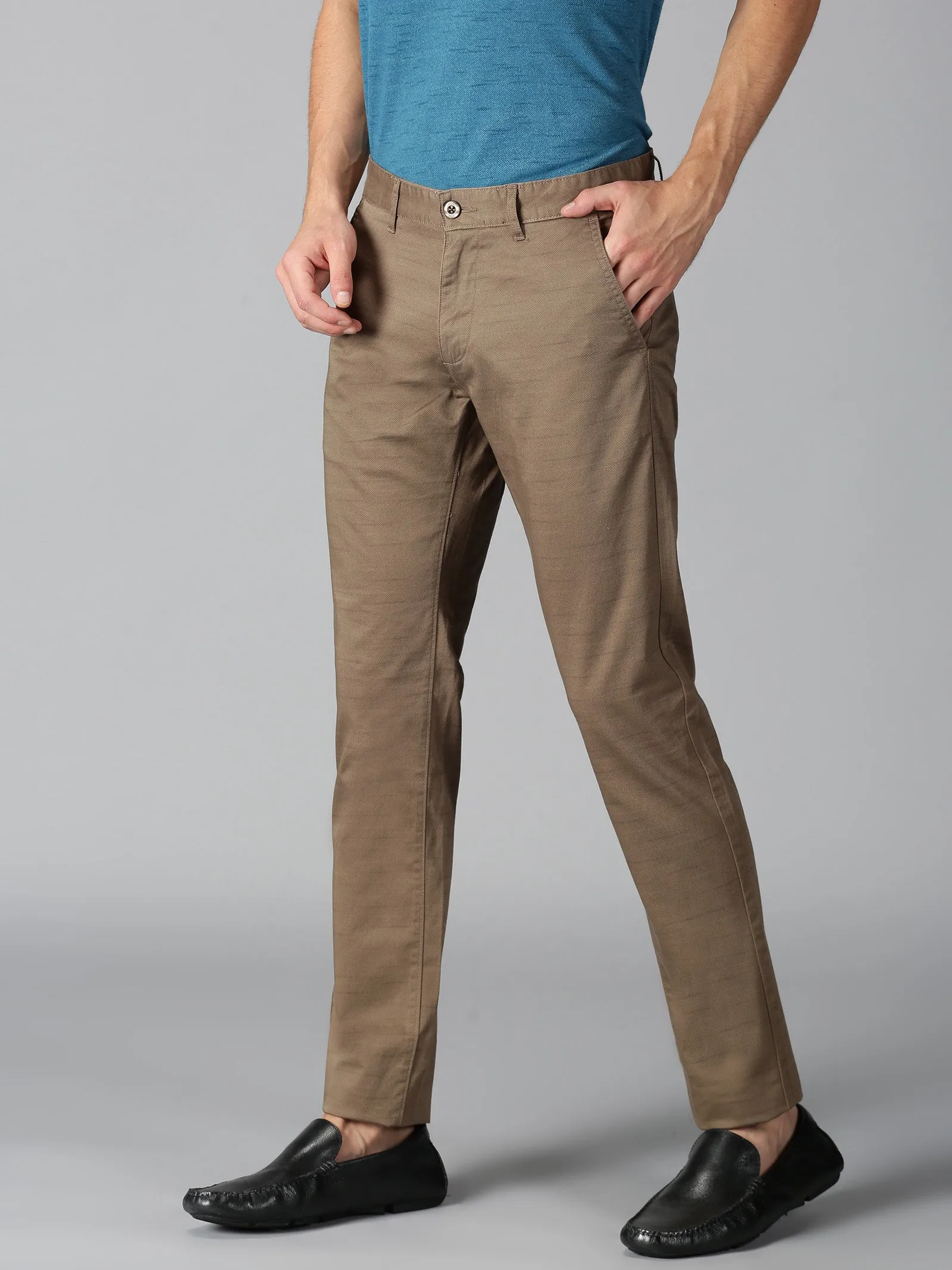 MEN'S BROWN PRINT SLIM FIT TROUSER