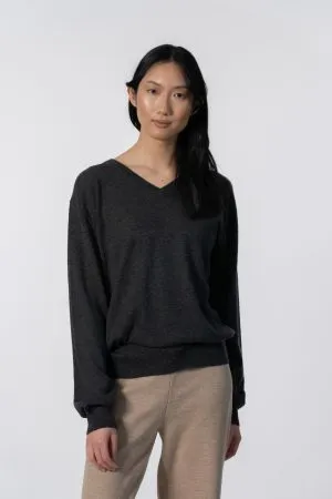 Merino Unisex V-Neck Sweater In Charcoal Grey