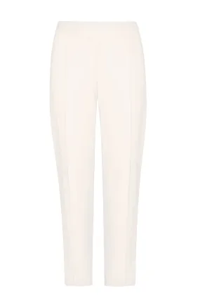 Narrow Trousers with Pressed Crease Detail in Ivory Wool Sateen - Phoebe