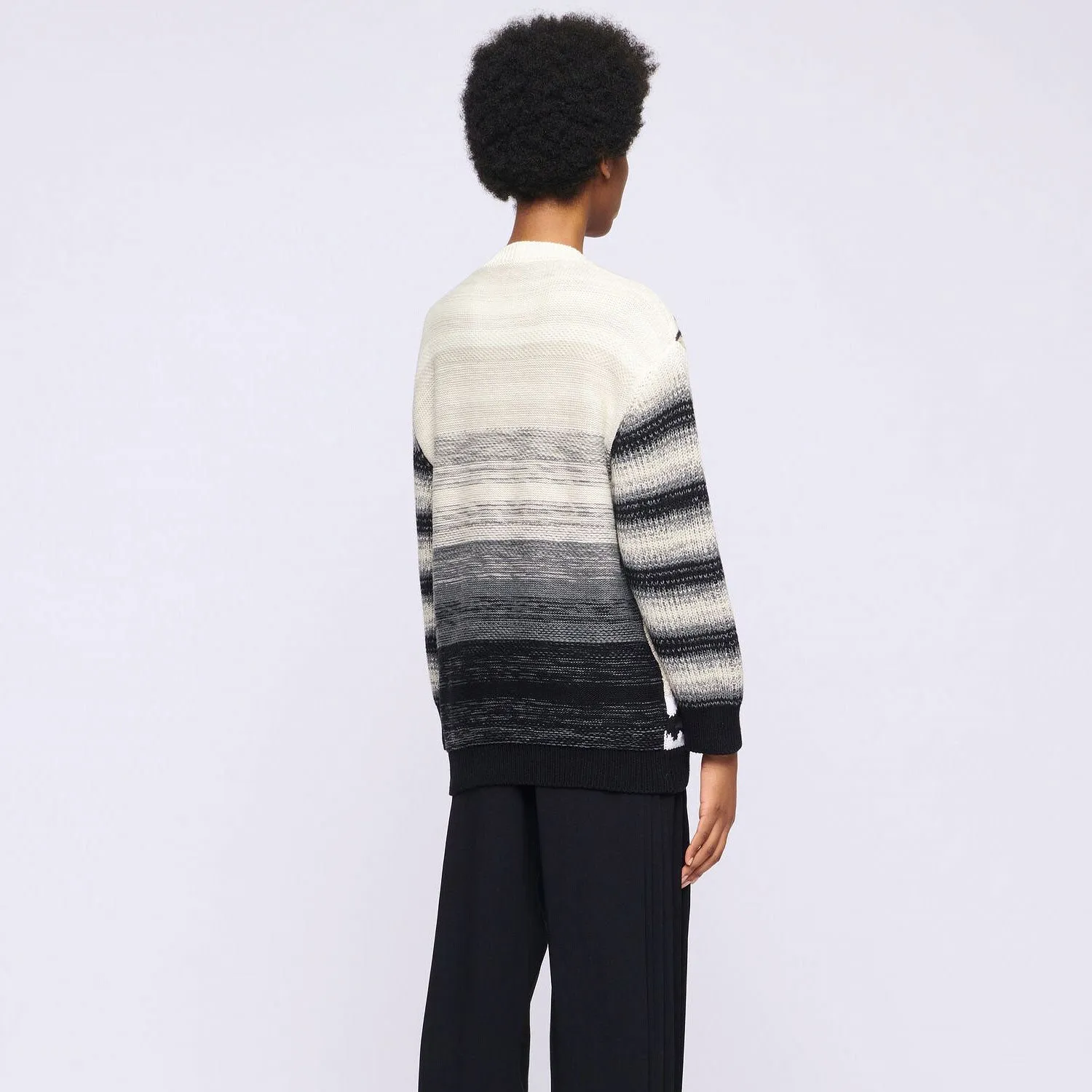 Oversized Landscape Intarsia Knit Crew Neck Rainbow Striped Sweater