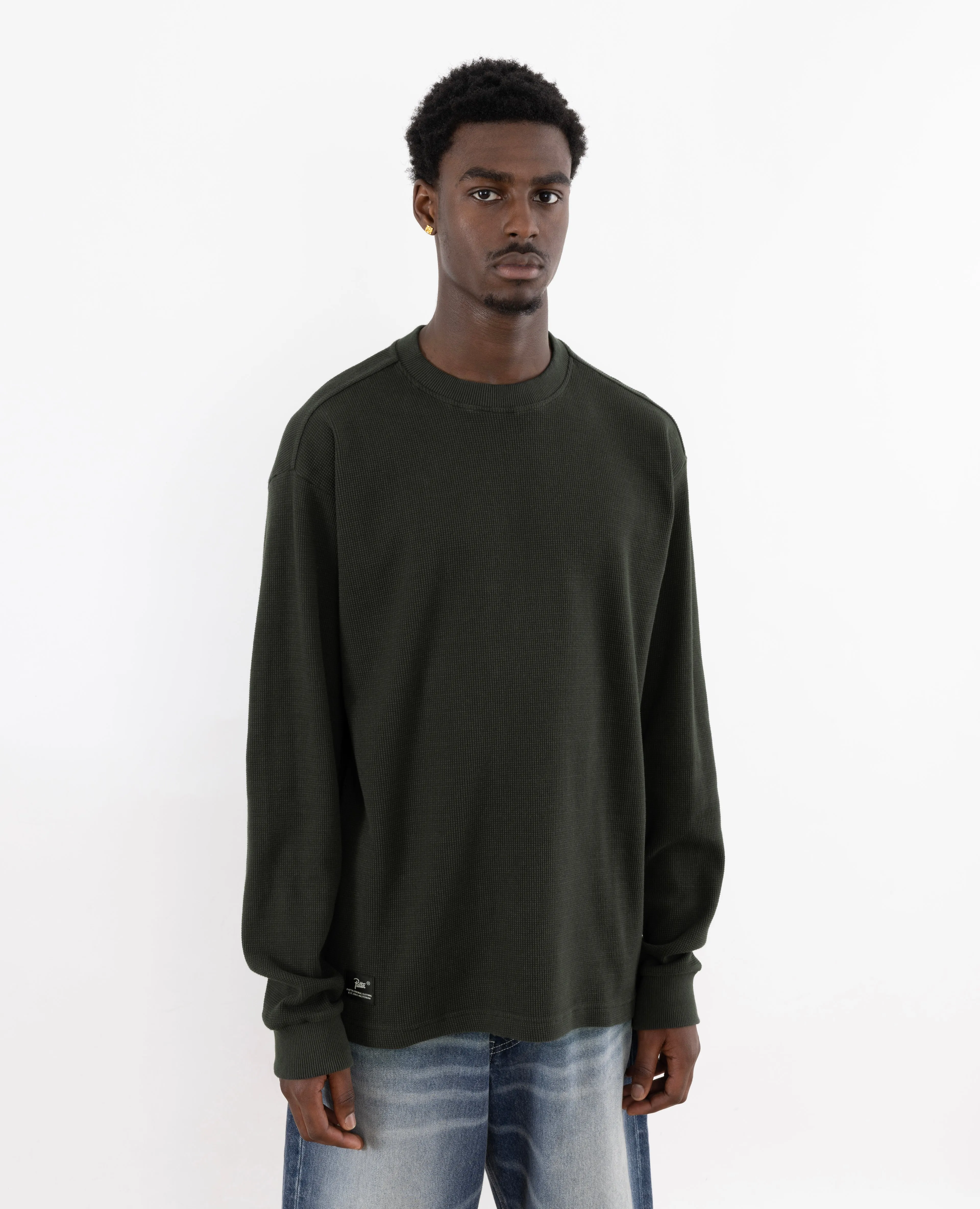 Patta Basic Waffle Longsleeve T-Shirt (Pirate Black)