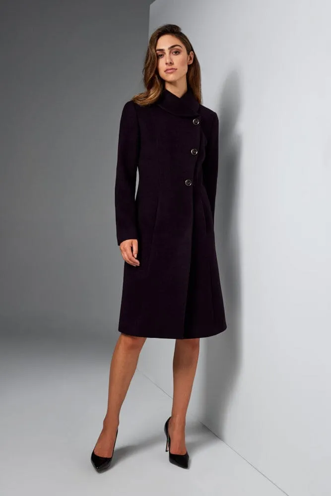 Petal Round Neck Coat - Deep Burgundy Wool