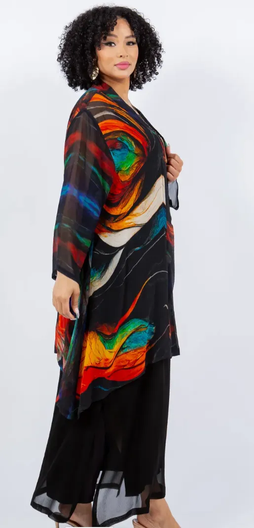 Rainbow Butterfly Boho Long Jacket Hippie Chic Resort Wear Sml-2X