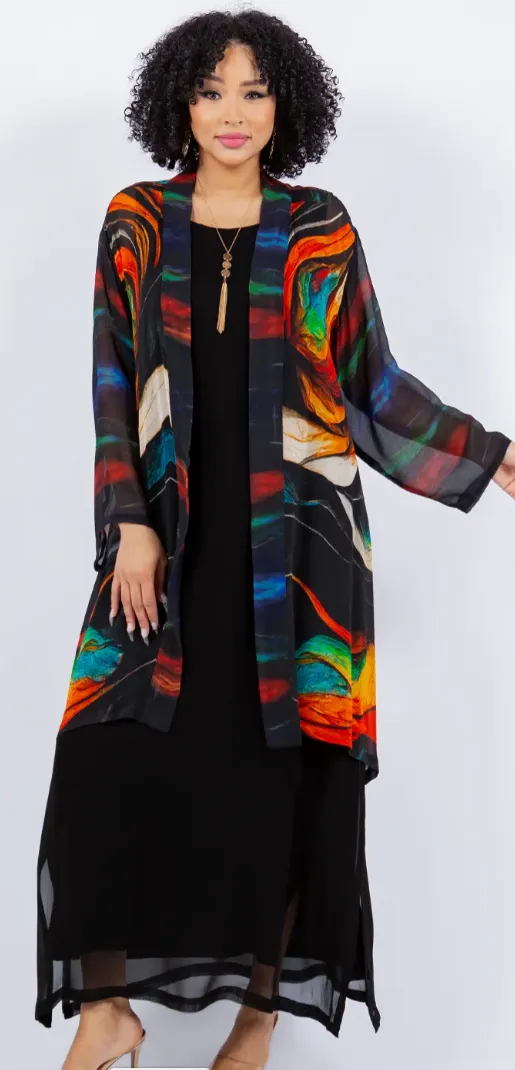 Rainbow Butterfly Boho Long Jacket Hippie Chic Resort Wear Sml-2X